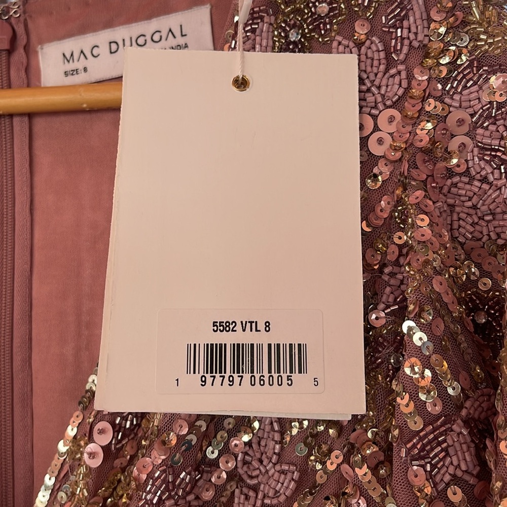 Mac Duggal - Purple Embellished Faux Wrap Flutter Sleeve Dress Size 8 - Picture 16 of 17